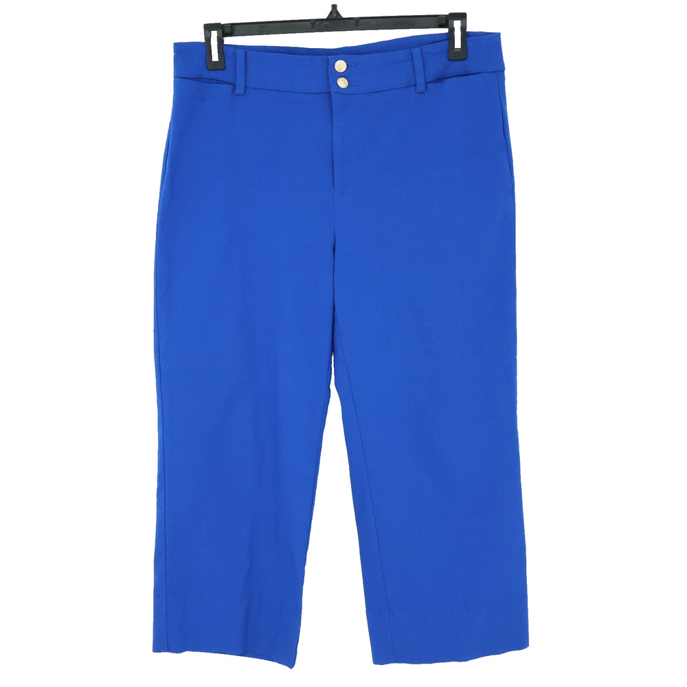 Chicos Pants 2.5 Womens 14 Blue Stretch Twill Capri Wide Leg Pockets Nautical